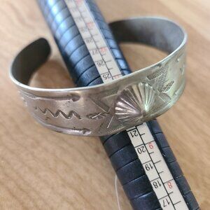 Silver Tone Navajo Design Cuff Bracelet